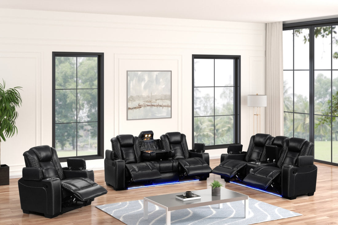 Stefano20 3PC Reclining Set — Drop-Down Table & Charging Pad