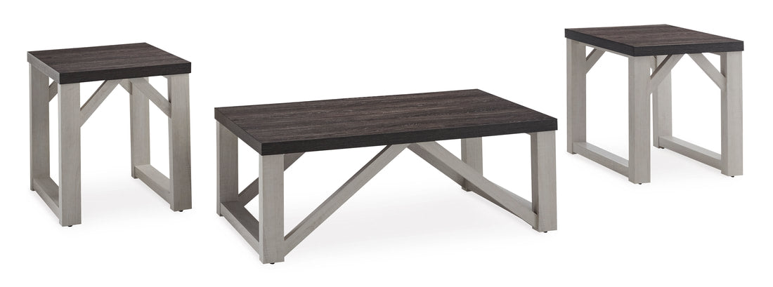 Ashley T236-13 Occasional Table Set — Gray Wood Top & Antiqued White Base