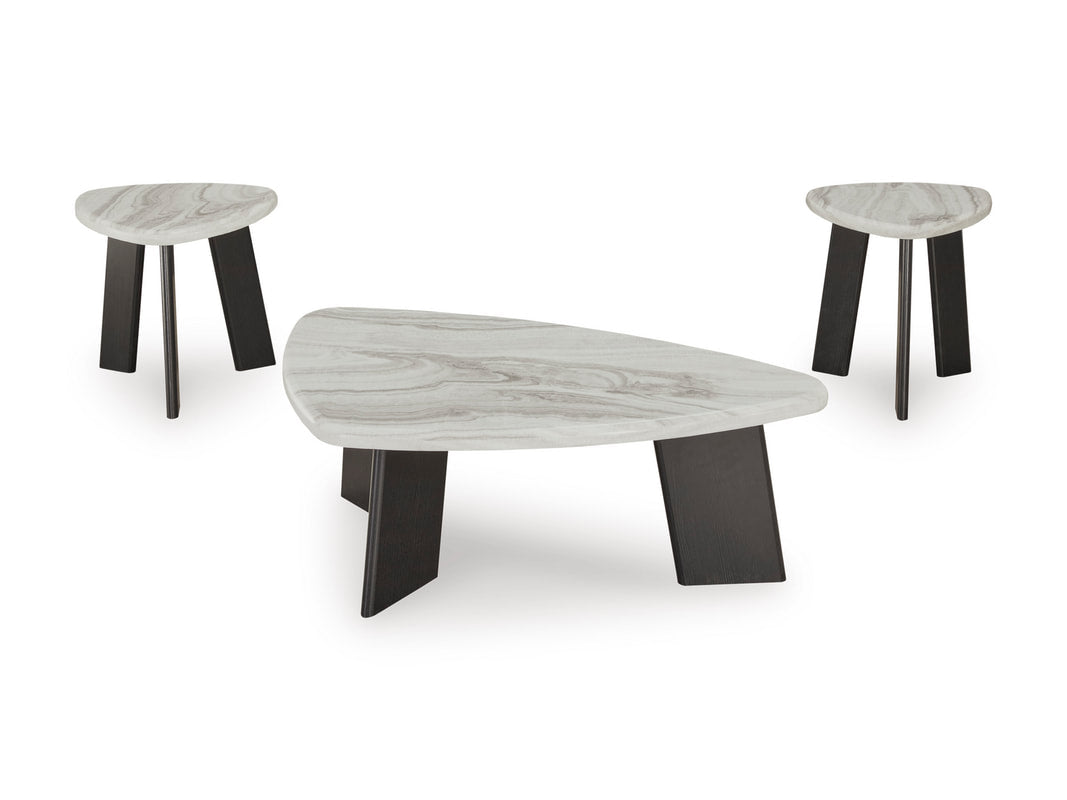 Ashley T389-13 Occasional Table Set — 3-Piece Faux Carrara Marble Top