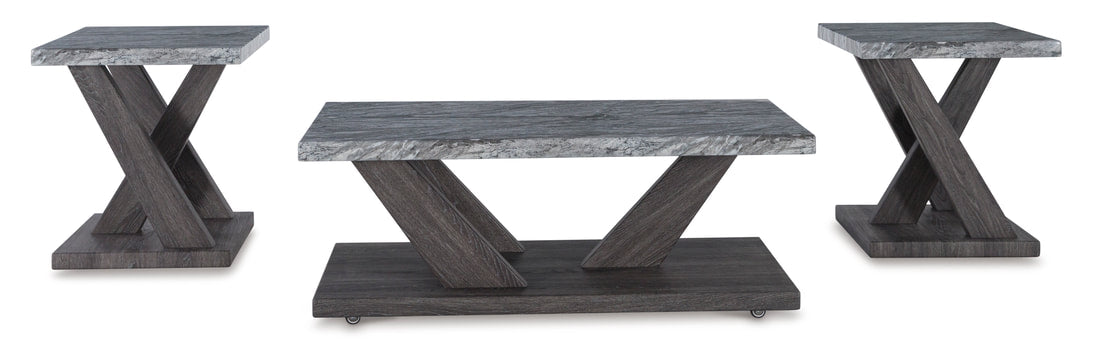 Ashley T400-13 Occasional Table Set — Faux Gray Marble Tops