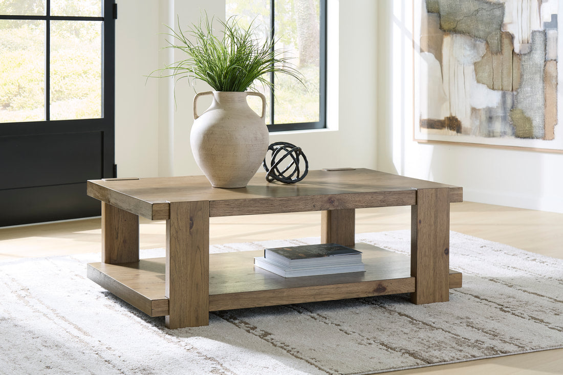 Ashley T553-1 Light Oak Cocktail Table — Open Lower Shelf
