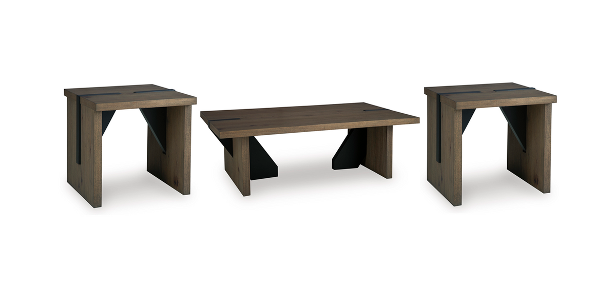 Ashley T554 Occasional Table Set — Rustic Oak Cocktail & End Table