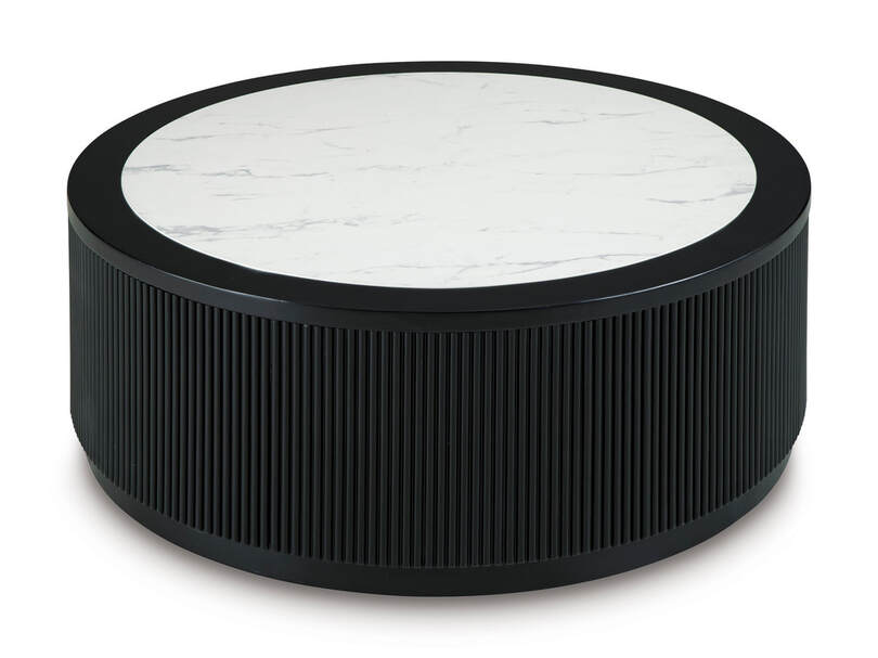 Ashley T650-8 Faux Marble Cocktail Table — Rolling Casters