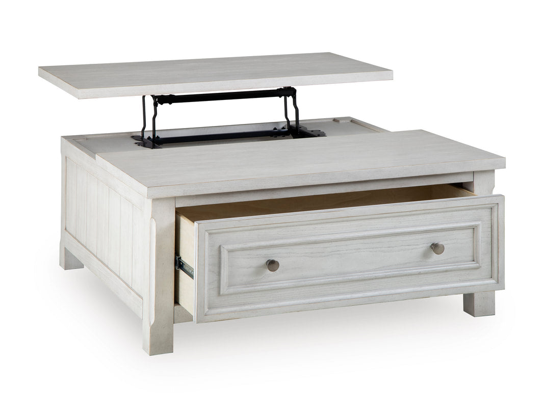 Ashley T729-00 Antiqued White Lift Top Cocktail Table — Hidden Storage