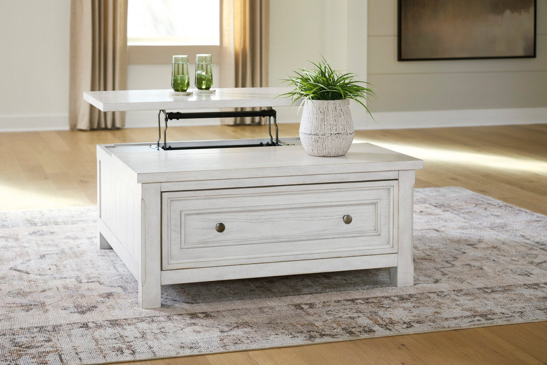 Ashley T729-00 Antiqued White Lift Top Cocktail Table — Hidden Storage