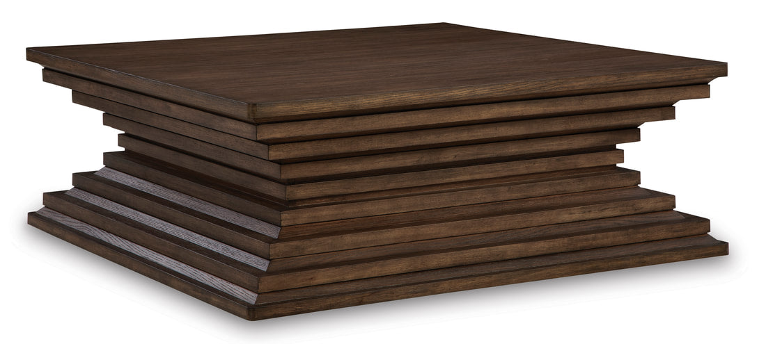 Ashley T821-8 Rustic Oak Oversized Cocktail Table — Rolling Casters