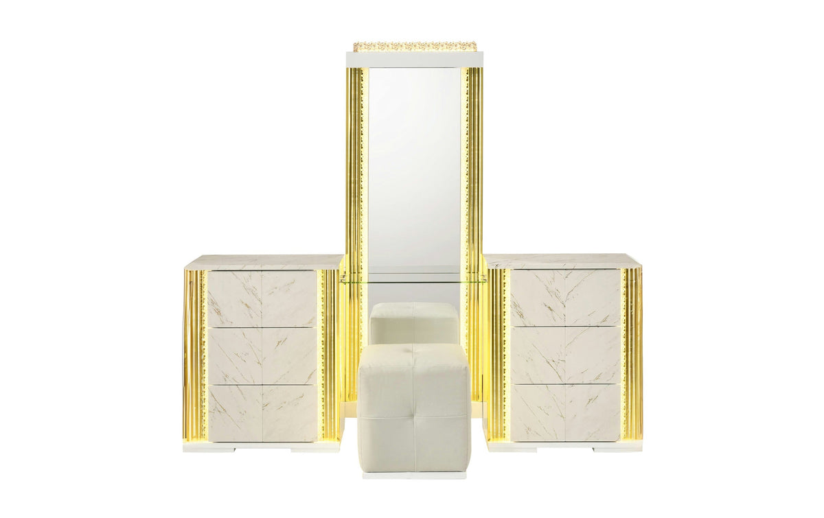 Mika Vanity — Luminous LED Pillars & Faux Marble Finish