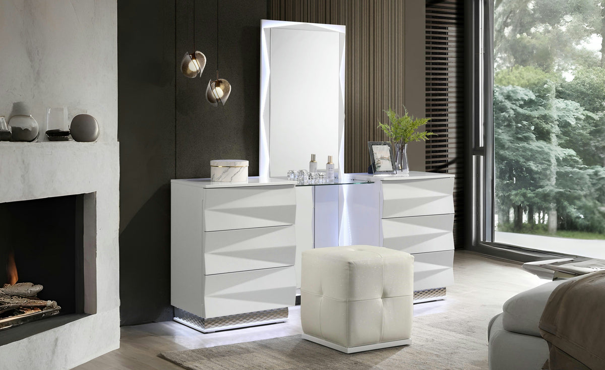 Serene White High-Gloss Vanity — Backlit LED Mirror