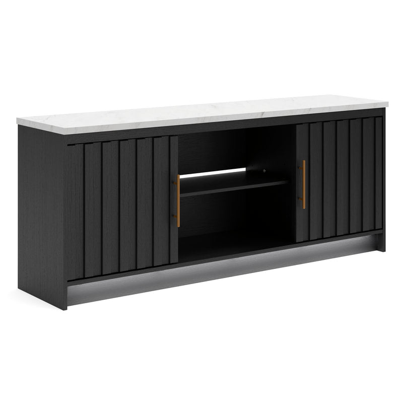 W2616-468 Matte Black TV Stand — Marble Top & Optional Fireplace