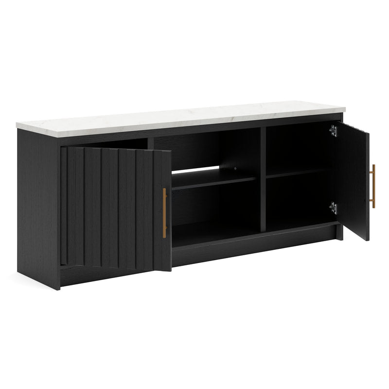 W2616-468 Matte Black TV Stand — Marble Top & Optional Fireplace