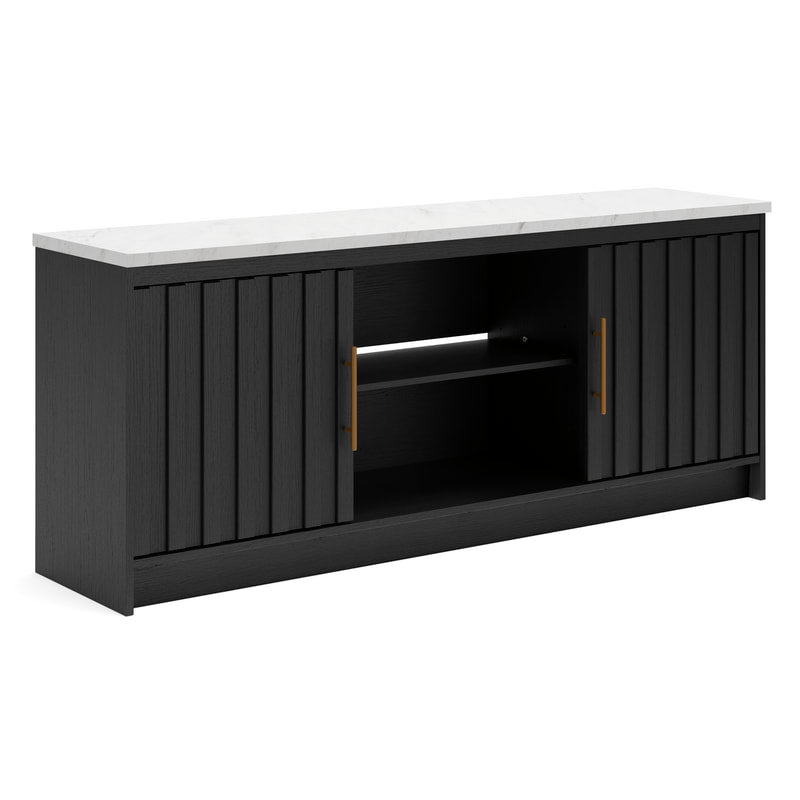 W2616-468 Matte Black TV Stand — Marble Top & Optional Fireplace