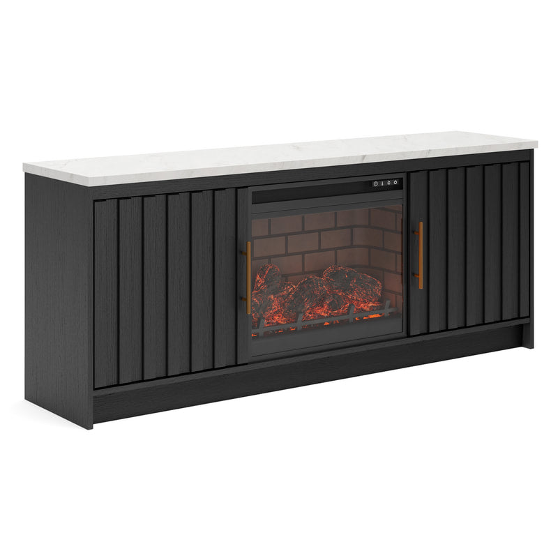 W2616-468 Matte Black TV Stand — Marble Top & Optional Fireplace