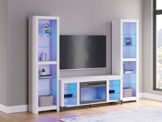 W2722 59" Fireplace TV Stand — LED Glass Shelves & Remote