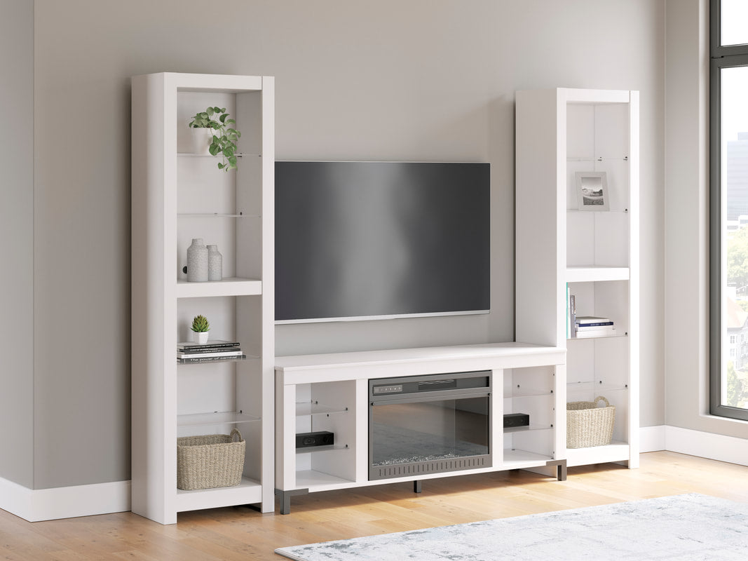 W2722 59" Fireplace TV Stand — LED Glass Shelves & Remote