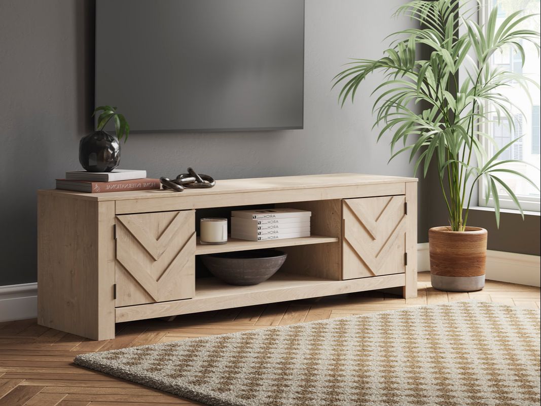 W3787-68 Light Oak-Grain TV Stand — 70" with Adjustable Shelves