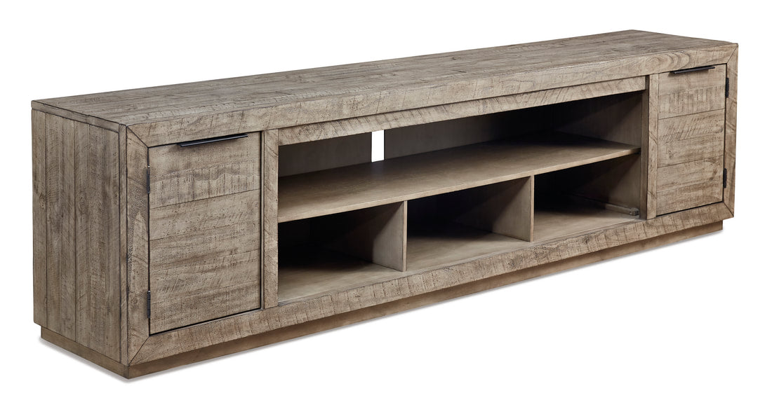 W760-78 Weathered Gray TV Stand — 92" with Adjustable Shelves