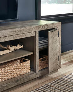 W760-78 Weathered Gray TV Stand — 92" with Adjustable Shelves