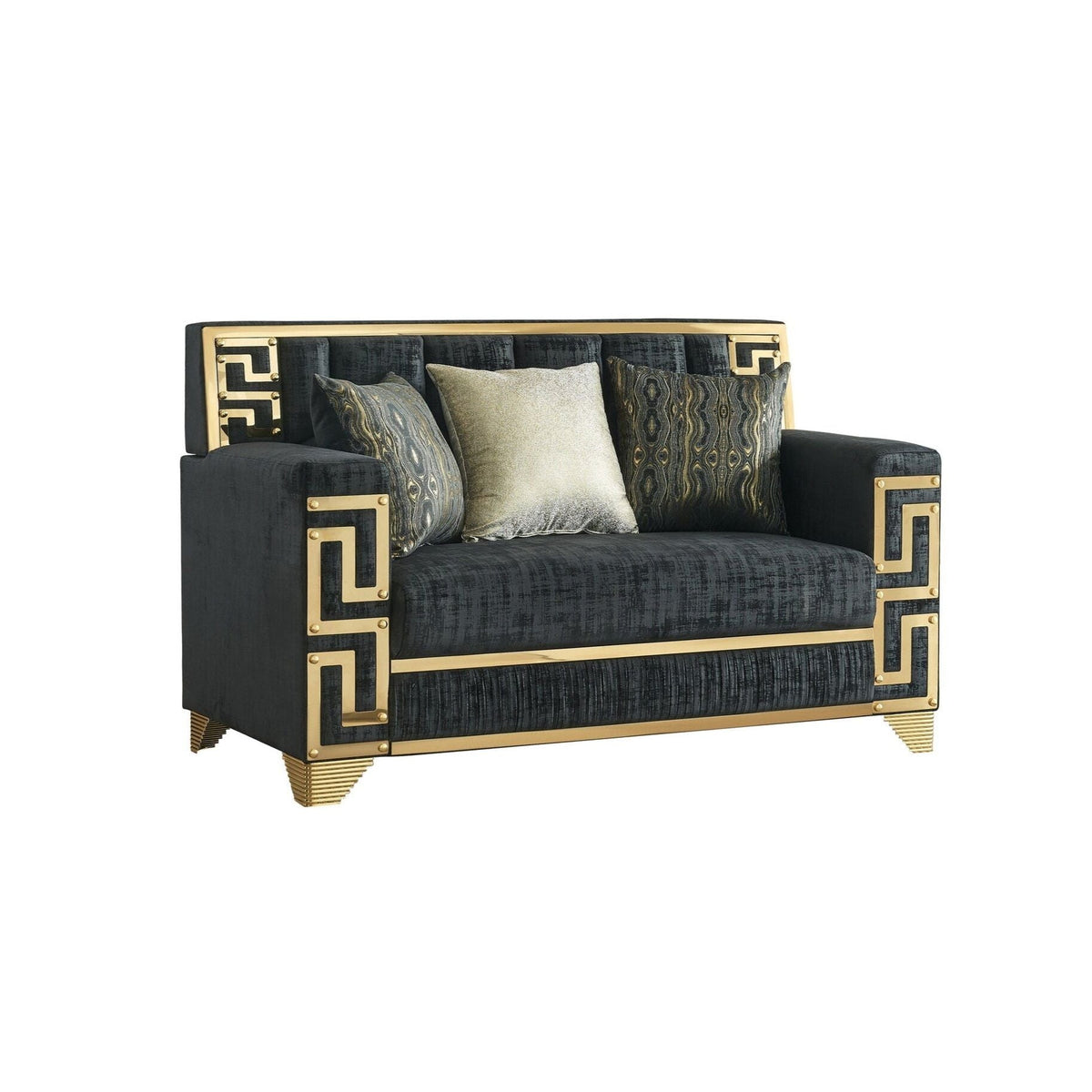Hira Black Sofa & Loveseat Set — Gold Metal Accents