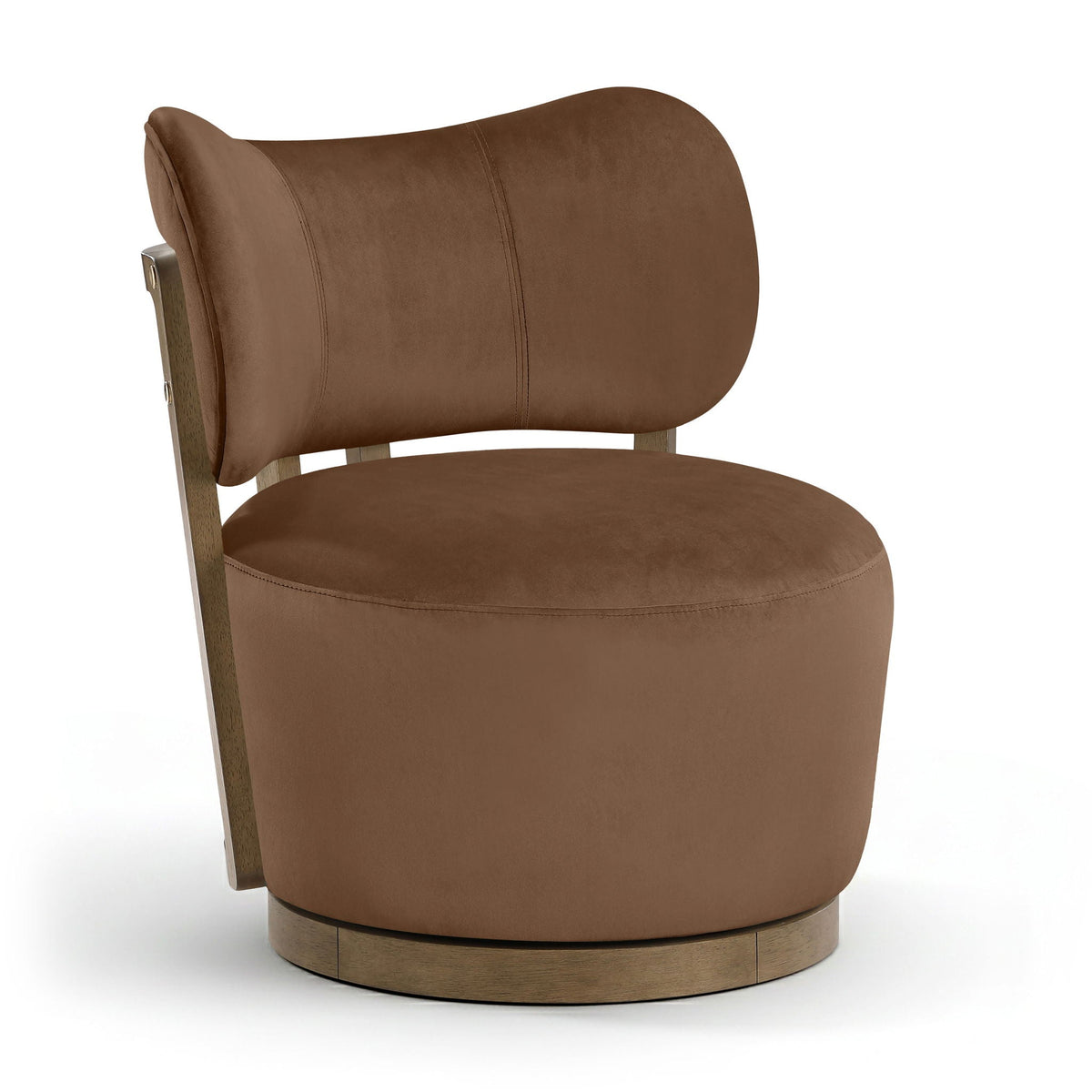 Elara - Velvet Upholstered Swivel Accent Chair with Brown Base
