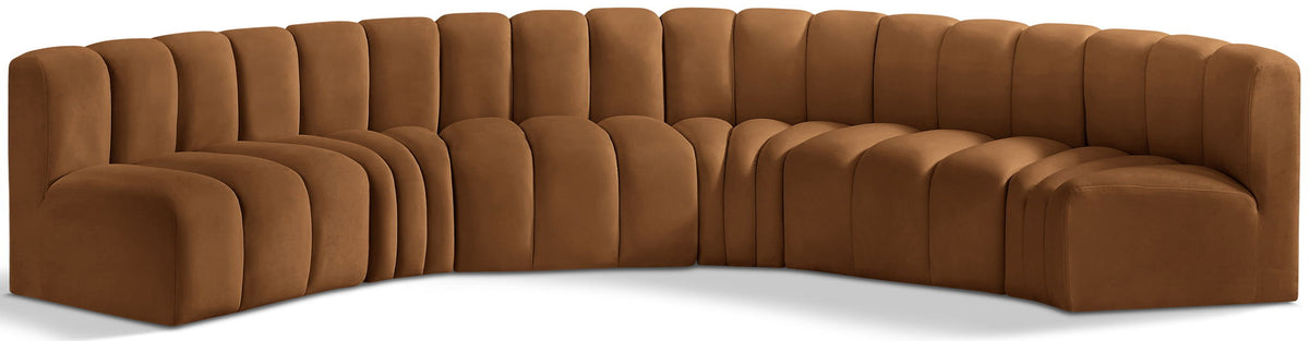 Arc Velvet Modular Sectional — 6-Piece U-Shaped Sectional — Saddle