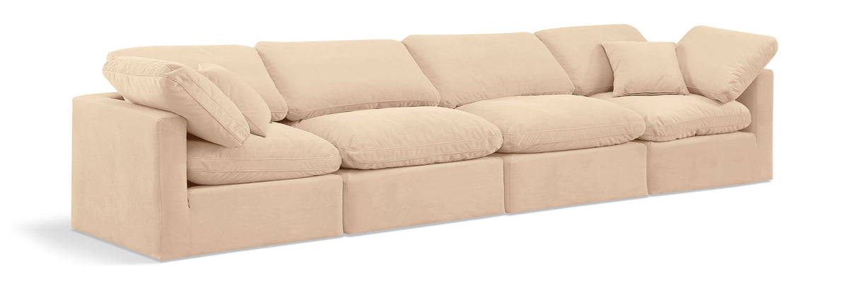 Indulge Velvet Modular Sectional — 4-Piece Sofa — Beige