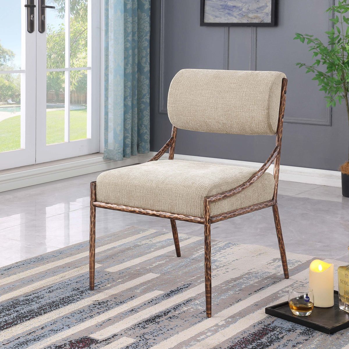 Bastille Chenille Dining Side Chair Set of 2 with Bronze Frame