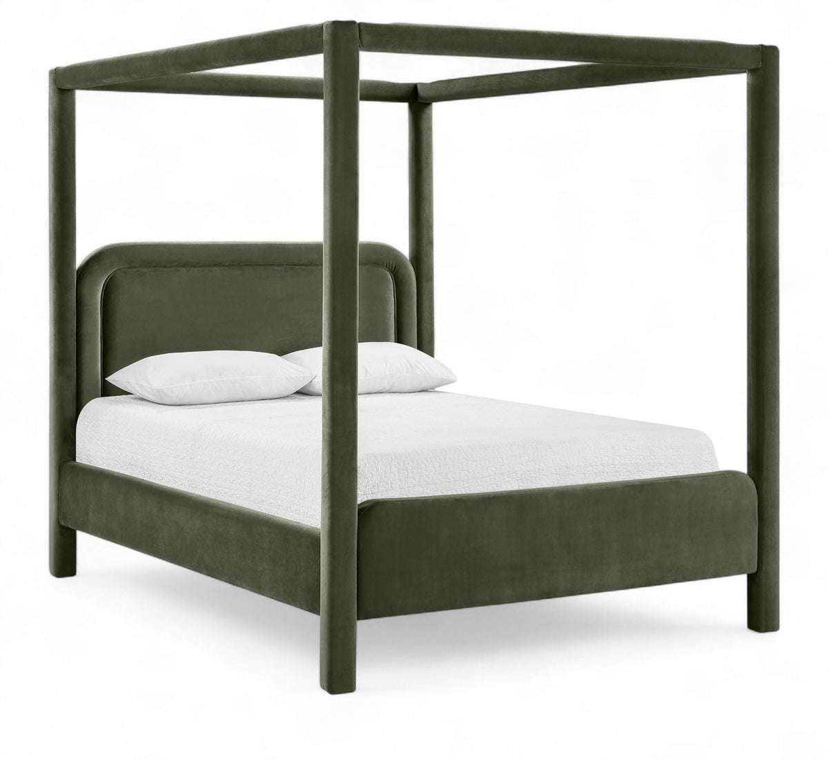 Salina Velvet Upholstered Canopy Bed — 10 Colors, Twin to King - Green