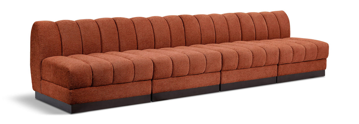 Quinn Chenille Modular Sectional — 4-Piece Armless Sofa — Cognac
