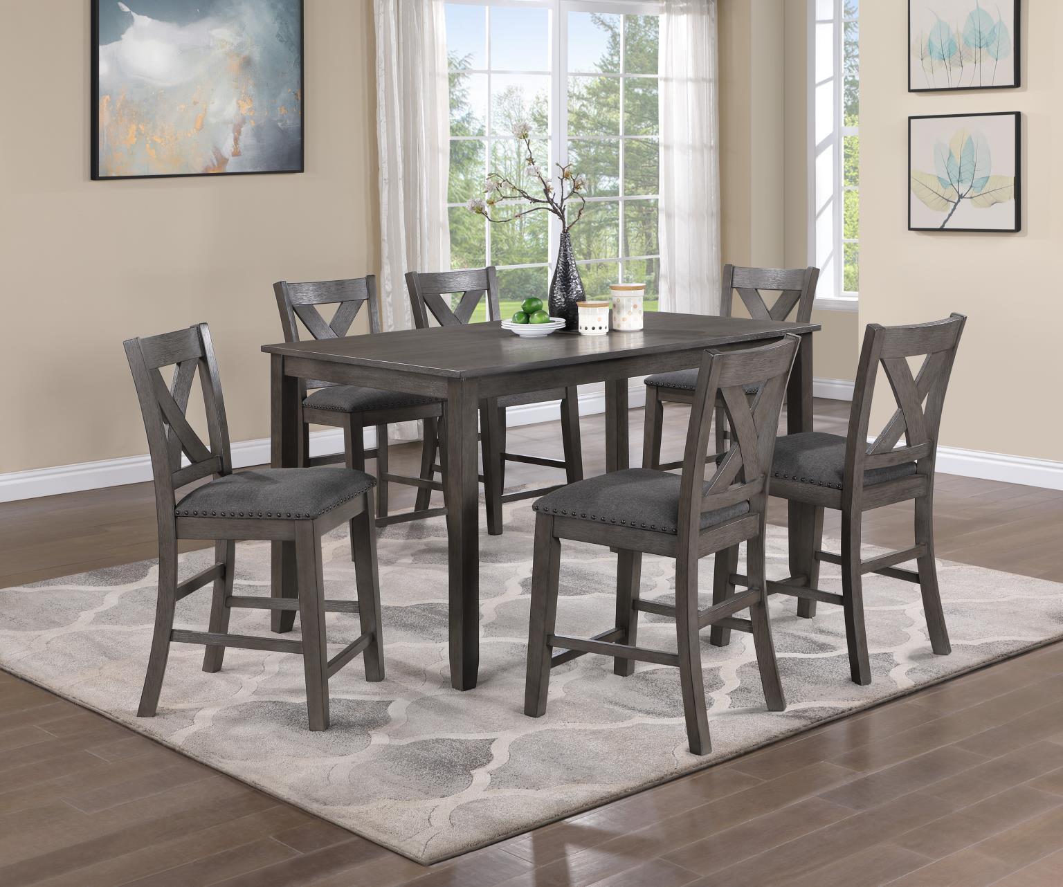 D160 - 7 Piece Dining Room Set (Counter Height Table, 6 Counter Chairs) - Gray