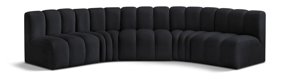 Arc Velvet Modular Sectional — 5-Piece U-Shaped Sectional — Black