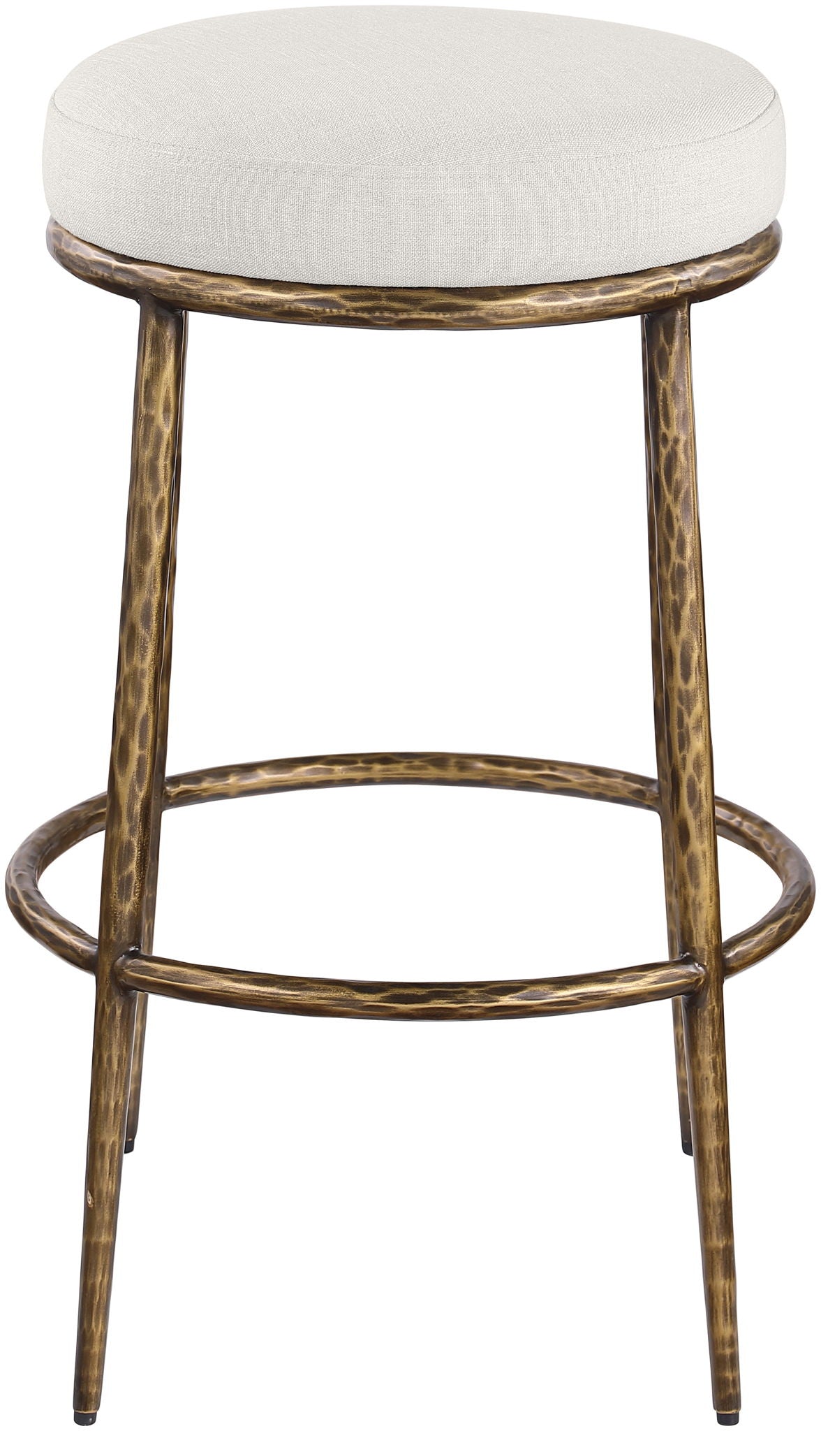 Ferro Performance Fabric Backless Bar Stool — Antique Brass Frame - Brass