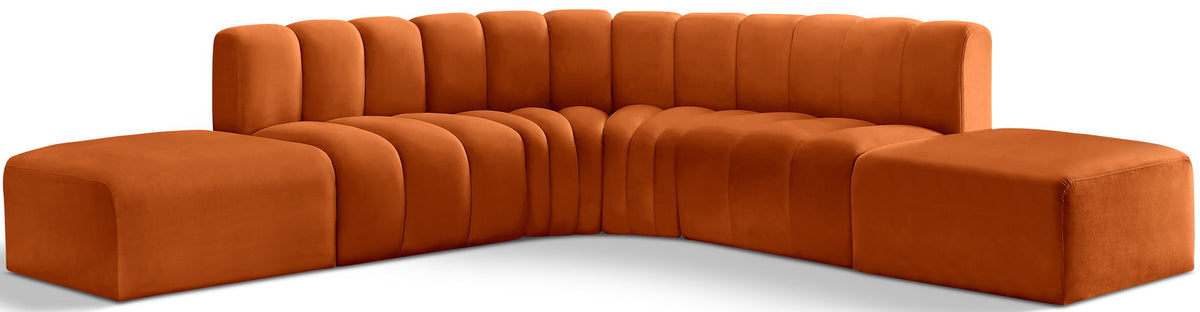 Arc Velvet Modular Sectional — 6-Piece Corner Sectional — Cognac