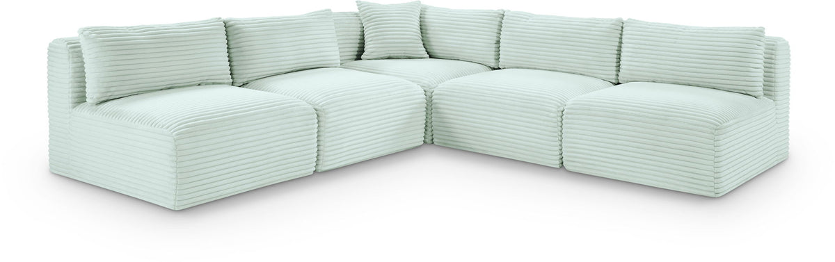 Shaggy Modular Sectional — 5-Piece Corner Armless Sectional — Mint