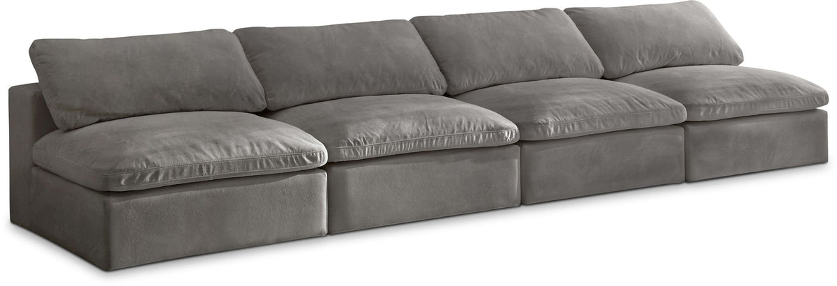 Cozy Velvet Modular Sectional — 4-Piece Armless Sofa — Grey