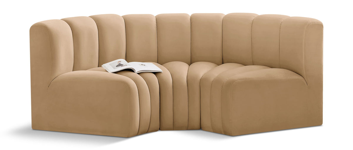 Arc Velvet Modular Sectional — 3-Piece U-Shaped Sectional — Camel
