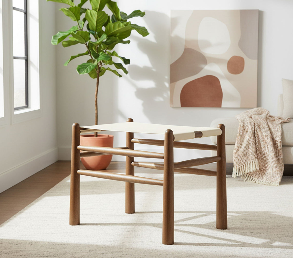 Santos - Faux Leather Upholstered Bench with Walnut Frame