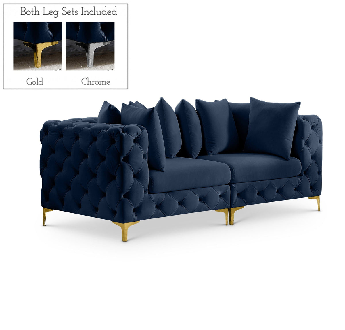 Tremblay Velvet Modular Sectional — 2-Piece Sofa — Navy