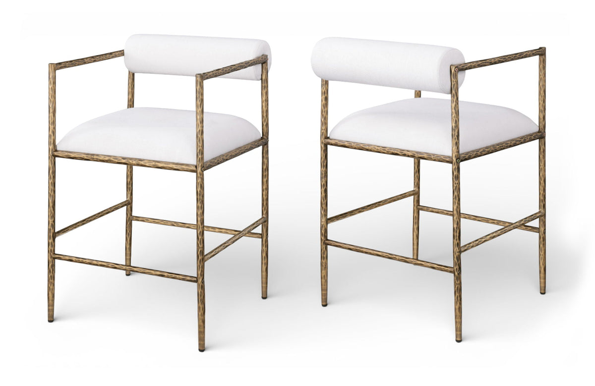 Axis Linen Counter Stool Set of 2 — Beige or Cream, Antique Black or Brass Legs - Cream / Brass