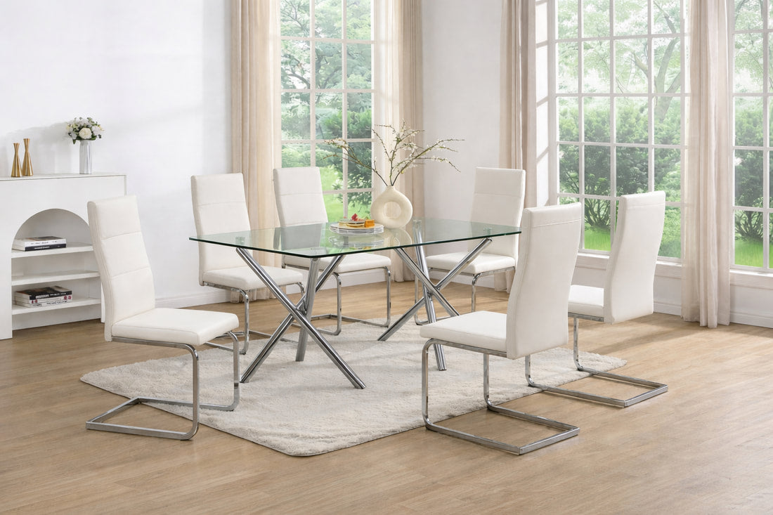 D201 Glass-Top Dining Set — Table & 6 Chairs