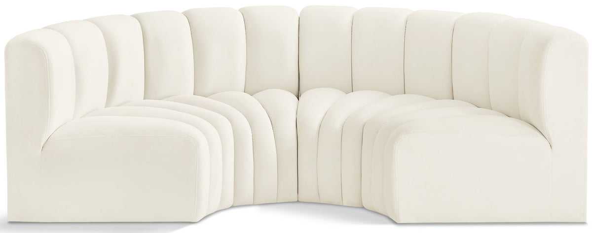 Arc Velvet Modular Sectional — 4-Piece U-Shaped Sectional — Cream