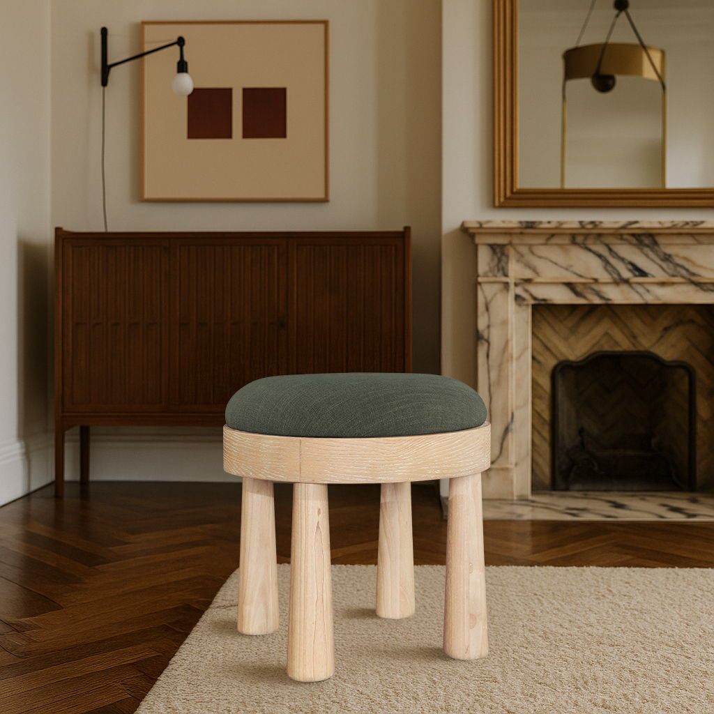 Larea Linen Ottoman with Natural Base