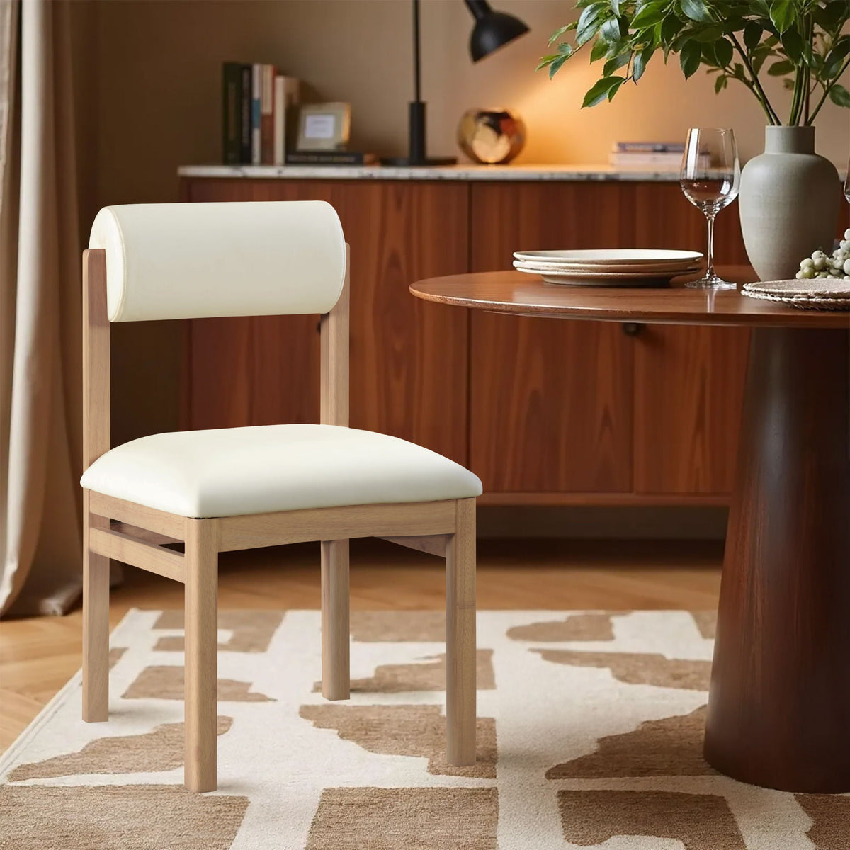 Roundhill - Faux Leather Dining Chair (Set of 2) with Natural Frame