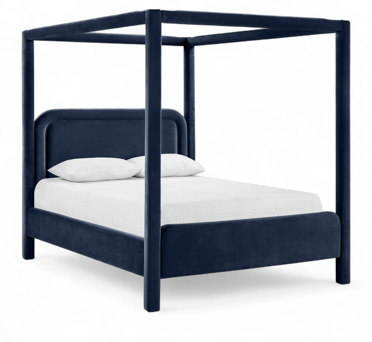 Salina Velvet Upholstered Canopy Bed — 10 Colors, Twin to King - Navy