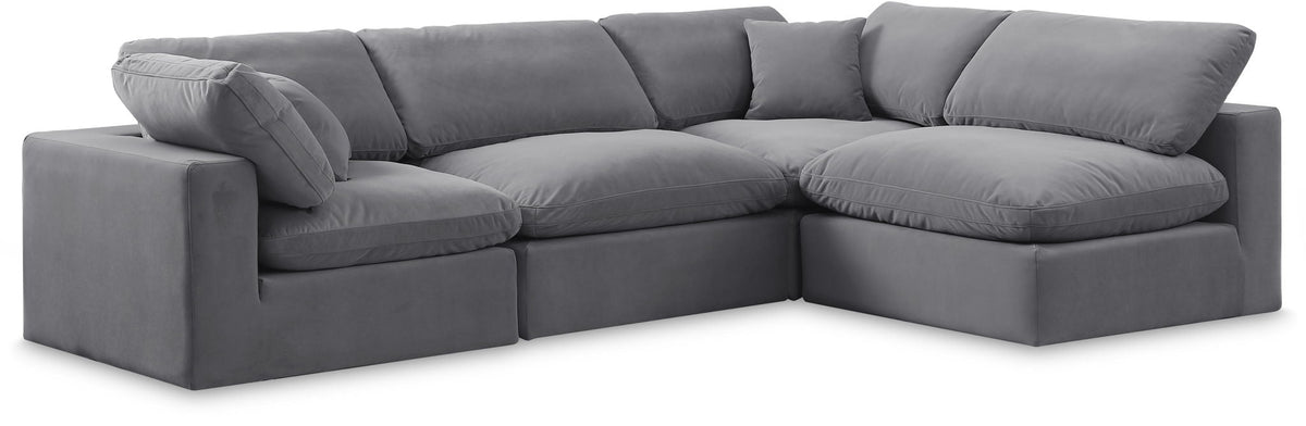 Comfy Velvet Modular Sectional — 4-Piece Armless Sectional — Grey