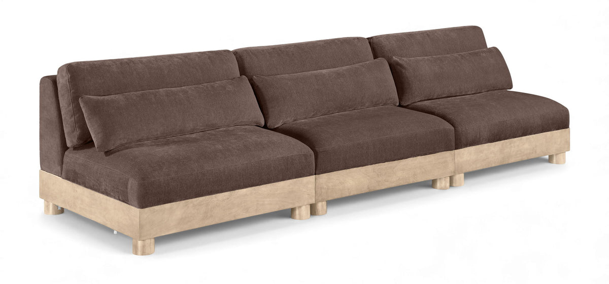 Turin Chenille Modular Sectional — 3-Piece Armless Sofa (120" Wide) — Brown