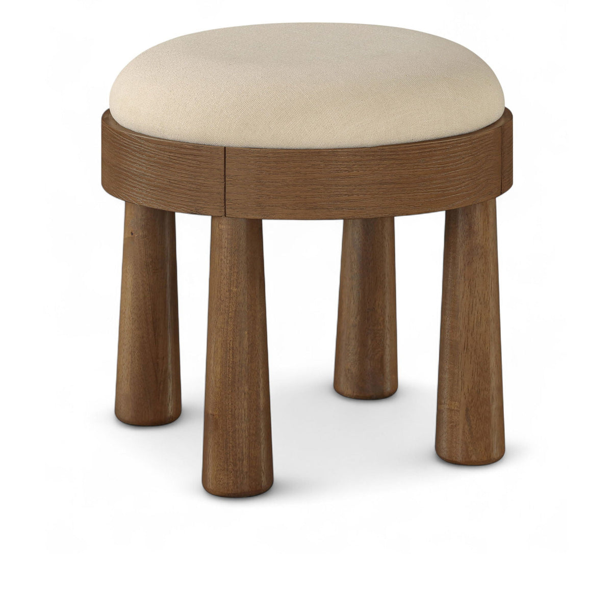 Larea Linen Ottoman with Walnut Base