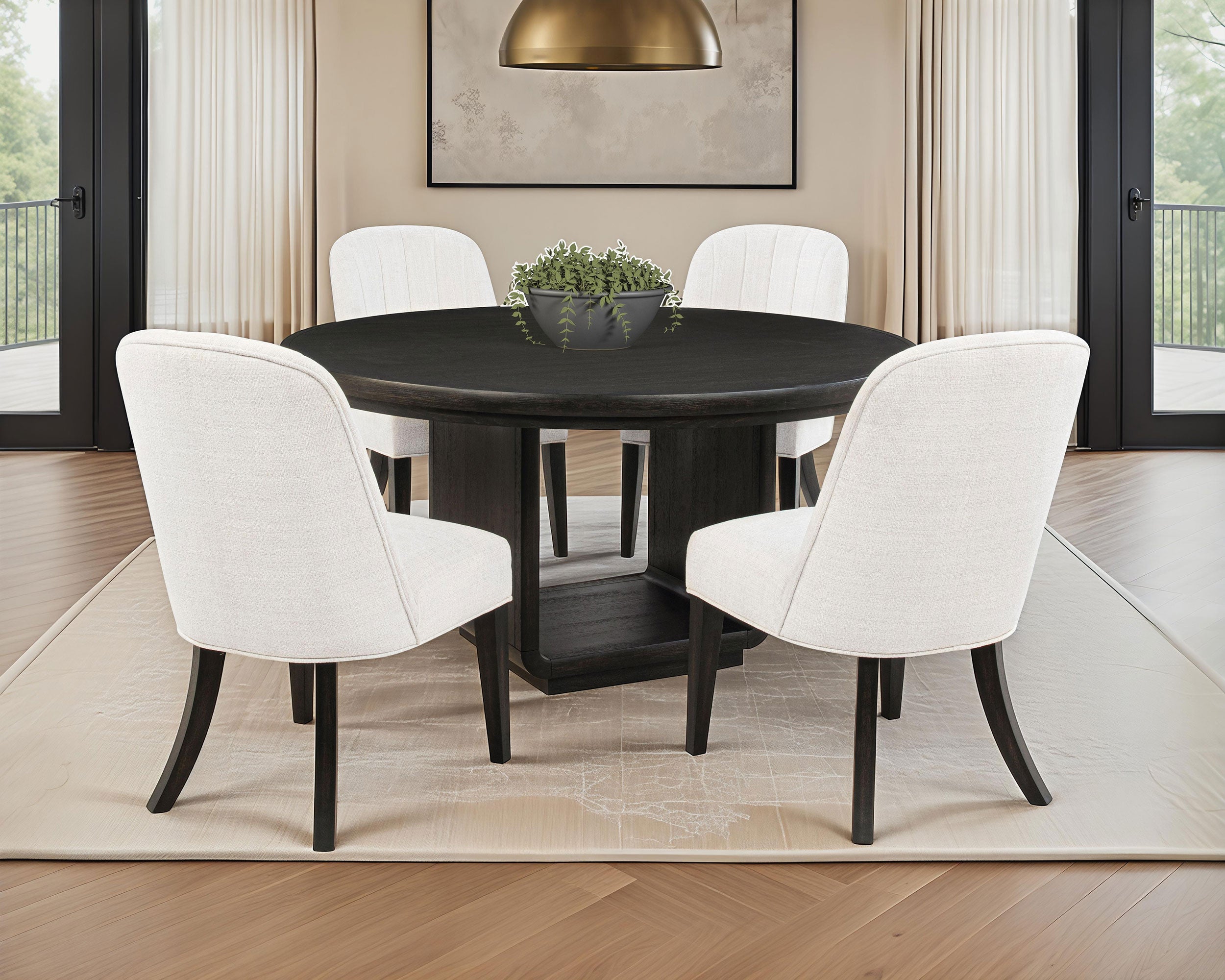 Leandro Round Dining Table Set Burnished