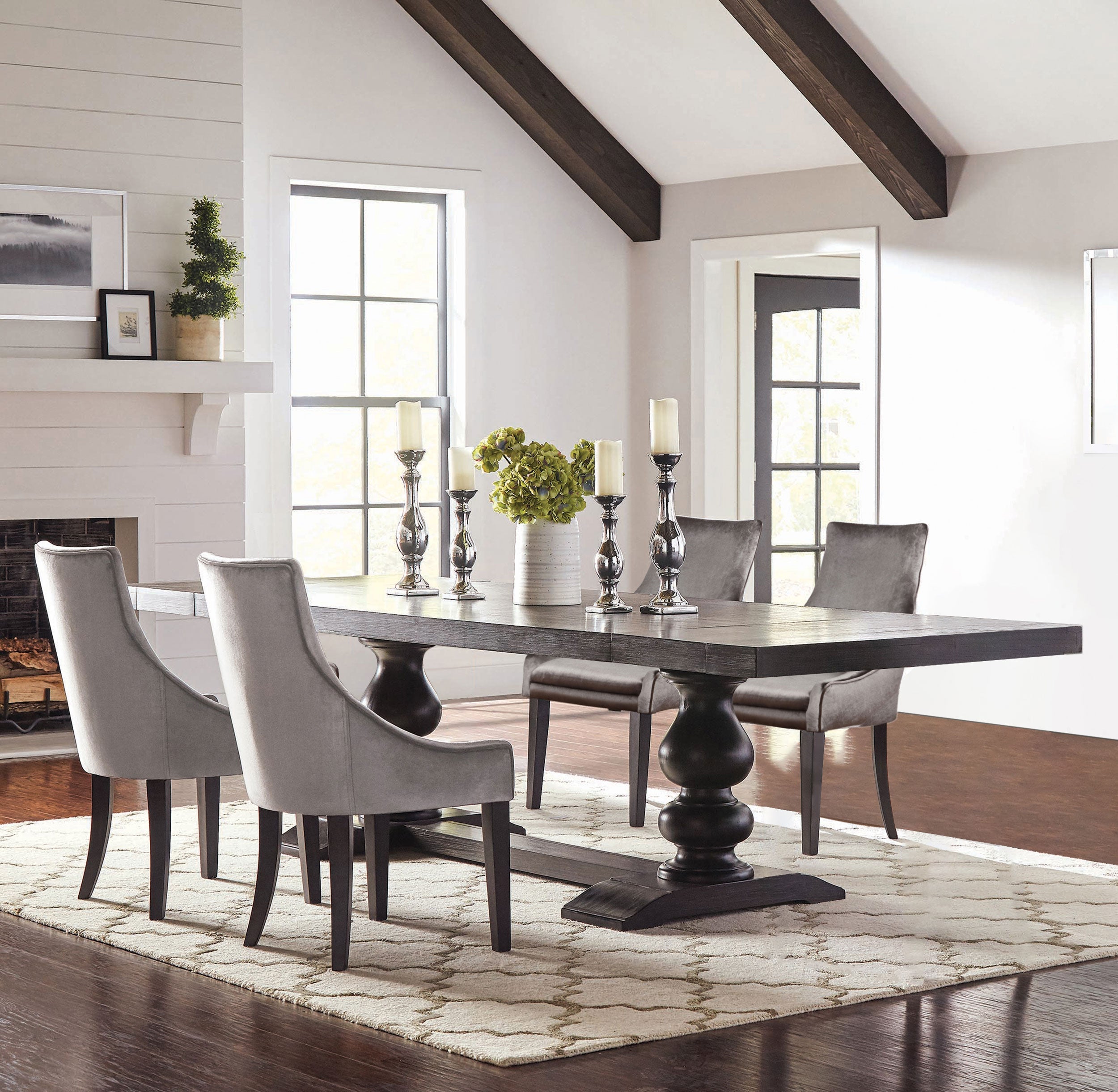 Phelps Rectangular Dining Table Set Distressed Noir