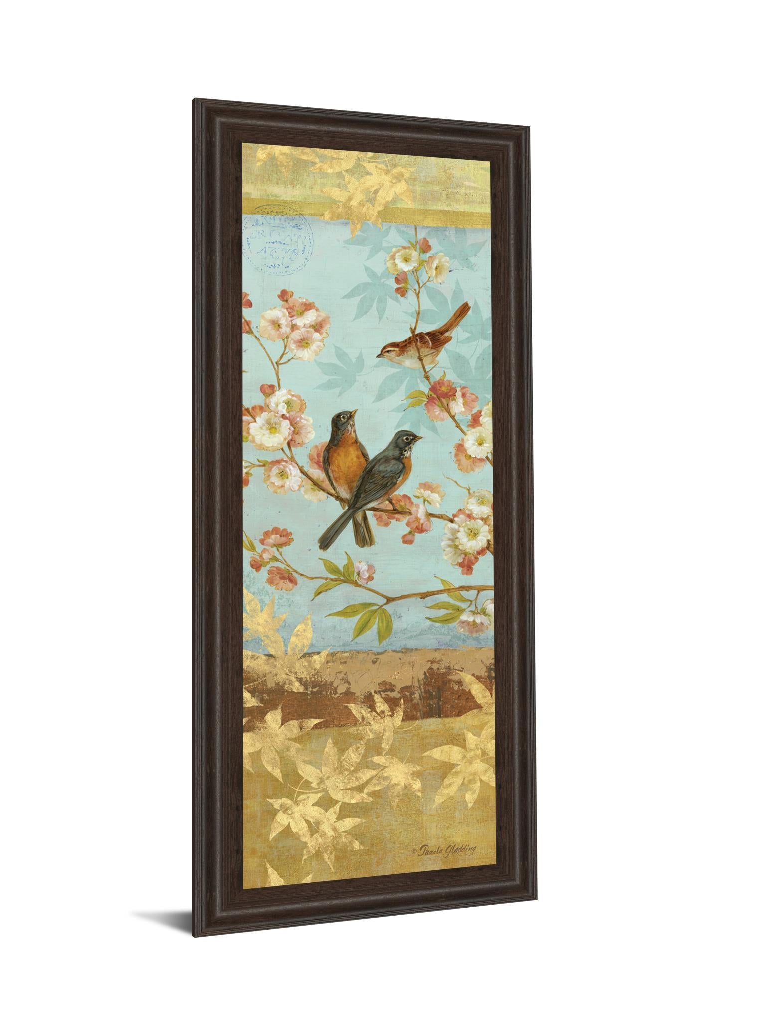 Robins & Blooms Panel By Pamela Gladding 18X42 Framed Print