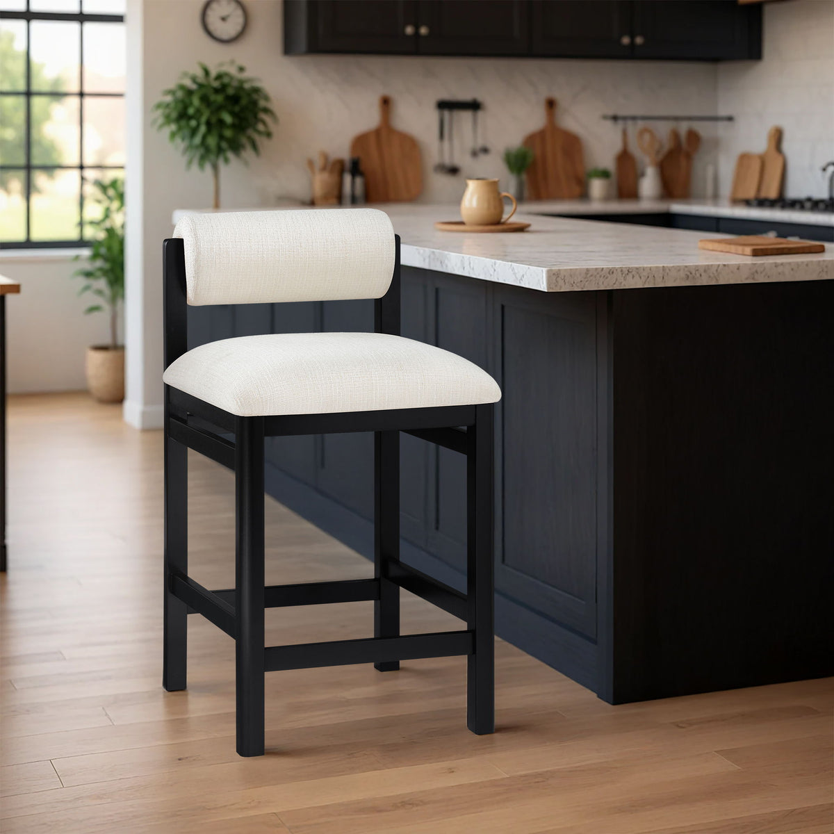Roundhill - Fabric Counter Stool with Black Frame